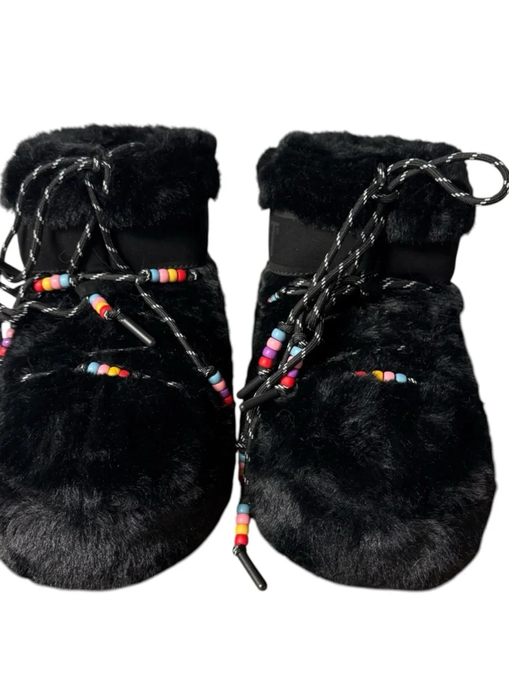 Moon Boots Black Faux Fur Beaded women’s size US 7-8.5
